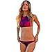 Flymall Violet Retro Halter Tie-dye High Neck Bikini Set