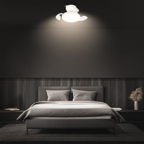 - Plafonnier ventilateur de plafond LED avec éclairage, télécommande, moteur DC silencieux à 3 vitesses, CCT et intensité réglable, pales rétractables, plafonnier ventilateur, 44 cm, blanc