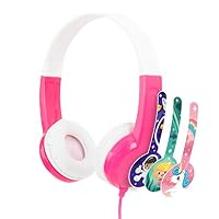 BuddyPhones Discover, Volume-Limiting Kids Headphones, Comfortable and Durable, Built-in Audio Sharing Cable, Compatible with Fire, iPad, iPhone, and Android Devices, Pink