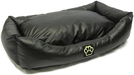 WASHABLE FAUX LEATHER EXTRA LARGE DOG BED IN BLACK