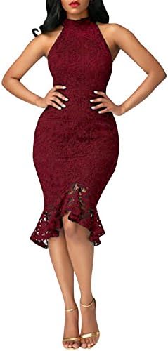 CHNS Women Elegant Crochet Dress Flower Lace Sleeveless Party Dress