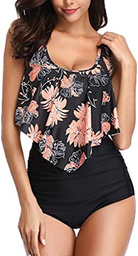 Tankini Bikini Top Bottom Women High Waisted Bandeau Push Up Padded Floral Plus Size, Sexy Tie Triangle Ruffles Ruched Two Piece Swimsuit Swimwear Swimming Custume