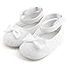 Delebao Baby Girl Infant Satin Mary Jane Baptism Shoes Dance Ballerina Slippers (0-6 Months, White & Socks)