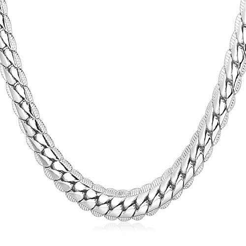 U7 Platinum Plated Necklace with 18K Stamp Men Jewelry 6 MM Wide Snake Chain Necklace -26 Inch