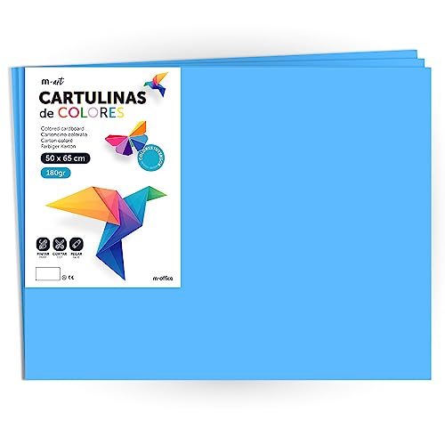 Coloured Cardstock, Large Card 50x65 cm, Light and Intense Colours, 180 g for Crafts, Creative Designs and Art Projects (x50 Sheets, Turquoise Blue)