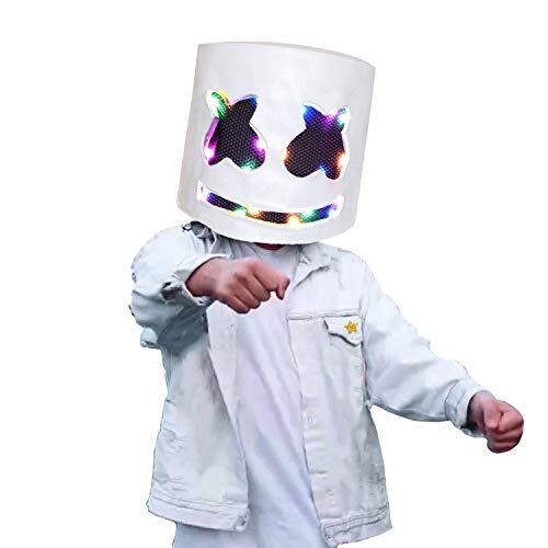 LED Light up DJ Mask, Music Festival Helmets, Latex Full Head Masks Halloween Party Props Costume Masks (LED Light up)