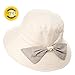 Siggi UPF50+ 100% Cotton Summer Sun Bucket Packable Foldable Wide Brim Hats for Women with Chin Cord Bow Accent Beige
