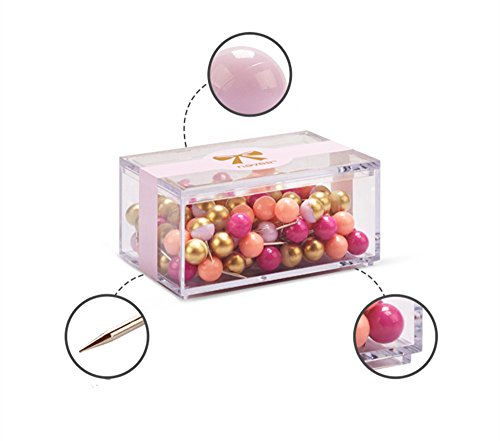 MultiBey Gold and Pastel Thumbtacks Round Decorative Thumb Tacks and Pushpins for Memo Board or Cork Board, Box of 120pcs