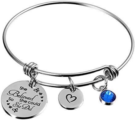 Raysunfook Birthstone Inspirational Gifts She Believed She Could So She Did Heart Charm Bracelets for Girls