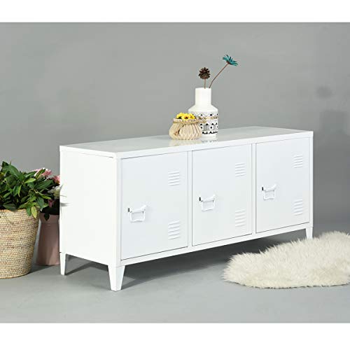 Steel Storage Cabinet, Heavy Duty Metal Office Storage Cupboard Locker Cabinet, 2 Levels Open Storage Shelves with 3 Doors for Home Office Study Bedroom Living Room(White,47.3"15.8"23") - Thumbnail 2