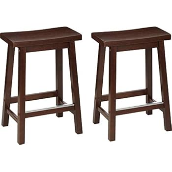 AmazonBasics Classic Solid Wood Saddle-Seat Kitchen Counter Stool with Foot Plate 24 Inch, Walnut, Set of 2