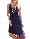 Traleubie Women's Casual Summer Tank Sleeveless Knee Length Vest Pleated Sun Dresses Navy Blue M