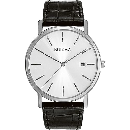 Bulova Men's Classic 3-Hand Calendar Date Quartz Leather Strap Watch, Buckle, 37mm