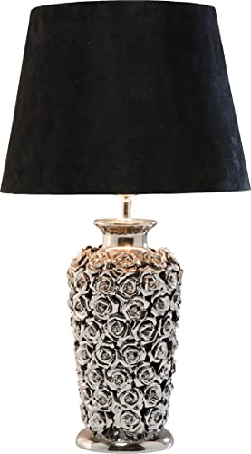 Kare Lampe de Table Design Rose Argente/Noir, Pied Ceramique, 59x34x34 cm