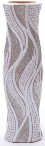 Tall 60cm Floor Standing Vase White & Silver Ceramic Decorative Vase