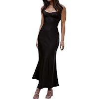 Amazon.com: Nrhsinyar Women's Satin Slip Bridesmaid Dresses with Slit Criss Cross  Back High Low Evening Gowns for Women Formal Black02 : Clothing, Shoes &  Jewelry