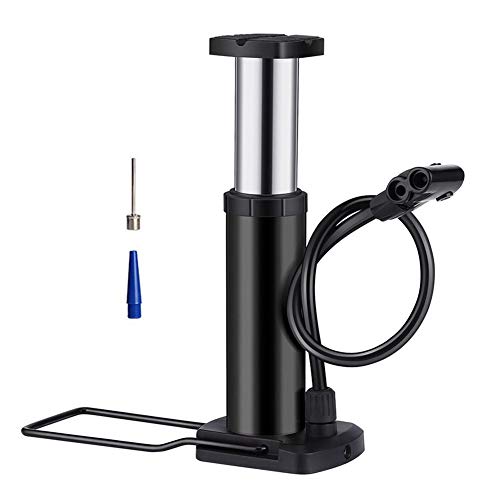 Greallthy Bike Pump, Portable Mini Bicycle Floor Pump Foot Activated Bicycle Tire & Air Pump Compatible with Presta & Schrader Valves Aluminum Alloy Barrel Free Gas Needle(Black)