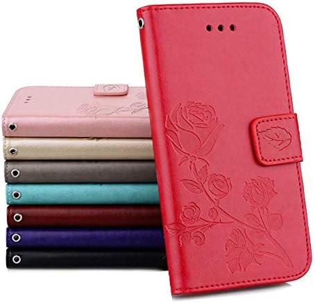 Galaxy A5 2017 case Galaxy A520 case Rose Pattern PU Leather Wallet Folio Flip Card Slots Kickstand Case Cover for Samsung Galaxy A5 2017 / A520,Red