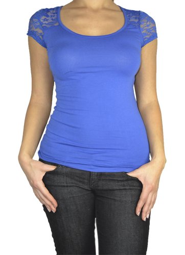 143FASHION JUNIOR FASHION 1/4 SLEEVE ROUND NECK LACE TOP