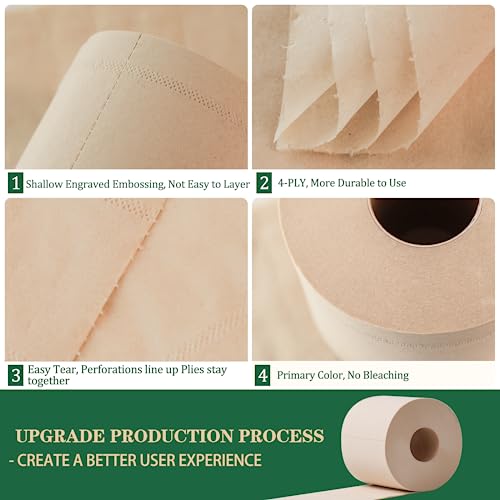 QingYa Bamboo Toilet Paper, 4-Ply, 18 Rolls, 200 Sheets Per Roll, Total 3600 Sheets, Unbleached, Sustainable and Tree Free, Soft, Strong, Earth-Friendly