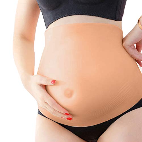 Fake Pregnancy Belly, Anti Shake Fake Pregnant Belly Silicone and Silk Floss Artificial Pregnant Tummy for Actor, Performance Prop, Cosplay, Spoof Performance Photography Props (Skin Color)