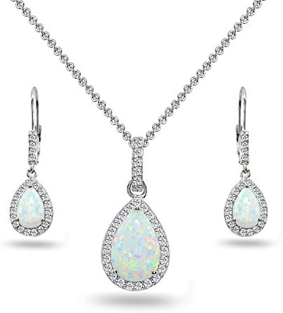 B. BRILLIANTJewelry Sets for Women, Necklace and Earring Sets for Women, Birthstone Jewelry, Genuine or Synthetic Gemstones, Teardrop Necklace and Dangle Earrings, Pendant Necklace, Sterling Silver Jewelry