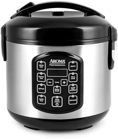AROMA® Professional Digital Rice Cooker, Multicooker, 4-Cup (Uncooked) / 8-Cup (Cooked), Steamer, Slow Cooker, Oatmeal Cooker, STS®, Auto Keep Warm, 2 Qt, Stainless Steel Exterior, ARC-954SBD