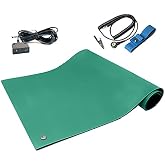 RubberStat Dual Layer ESD Compliant Workstation Rubber Table Mat Kit, Soldering, Cell Phone Repair, with Wrist Strap Set and Ground Cord - 24"x16" Green