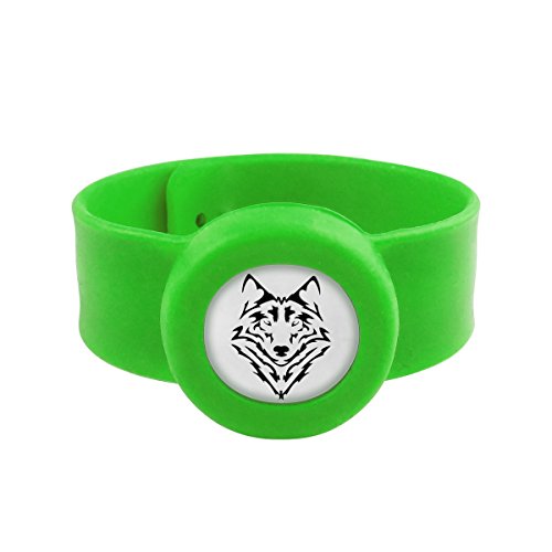 Kids Stainless Steel Wolf Charm Locket Silicone Slap Essential Oil Diffuser Bracelet (Green)