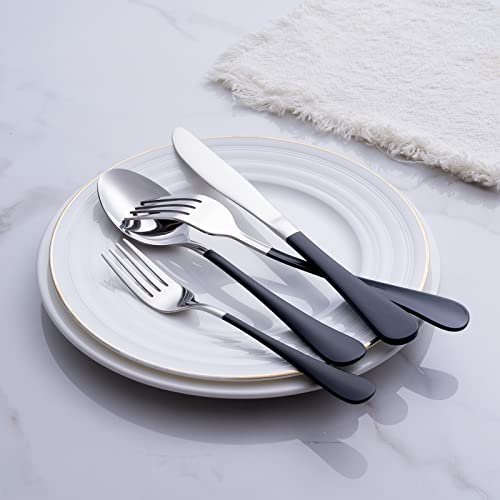 Black Silverware Set 20 Piece Stainless Steel Flatware Black Handle