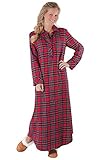 PajamaGram Women's Stewart Plaid Cotton Flannel Nightgown, Red, MED (8-10)