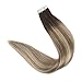 Full Shine 18 inch Tape in Extensions Glue on Hair Extensions Dark Brown Color #3 Fading to #8 and #22 Blonde Highlighted Hair 20Pcs 50gram