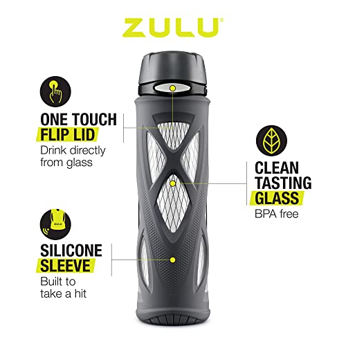 ZULU Atlas Glass Water Bottle With Silicone Sleeve, 20 Oz, Blue on