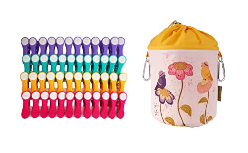 48 Clothes Pegs with Soft Grip and 1 Clothes Peg Bag - 12 x Purple, 12 x Turquoise, 12 x Yellow, 12 x Pink, 1 x Purple Bag — image 1