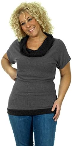Women's Plus Size Fashion Top with Layered Scoop Neck (1X, Gray-Charcoal Gray)