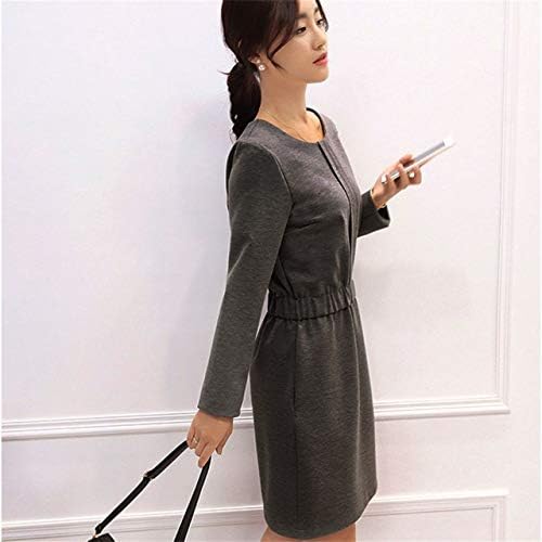 Prima05Sally Autumn A-line Dress Loose Plus Size Long Sleeve Dress Fashion Korean Style Patchwork Simple Elegant Pure Color