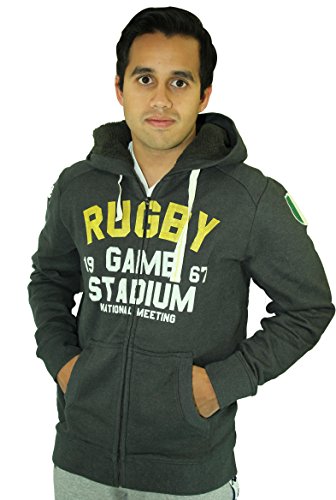 Kappa Slim Fit Italian Designer's Mens Charcoal Rugby Fleece Zip Hoody Winter Jacket (Charcoal, XXL)