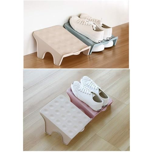 COOLive 4 Pcs Shoe Slots Organizer for Closet – 10 x 8.7 Inches, Space Saver, Double Layer Shoe Dividers for Shelves – Durable, Stackable Shoes Organizer for Closet | Fits Heels, Sneakers, Flats