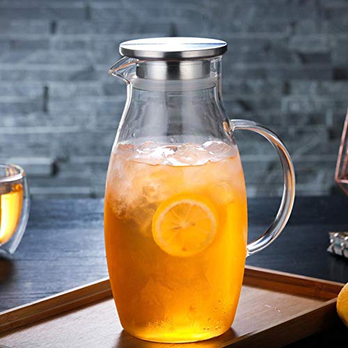 Click Here to See More Images Longshow Glass Water Jug - Glass Bottle Kettle Explosion-Proof Heat-Resistant Household Hotel Restaurant Breakfast Juice Bottle 1.8L