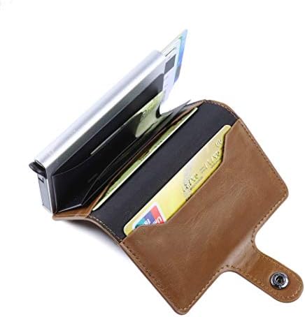 ElkIsComing Credit Card Holder RFID Blocking Wallet Slim Wallet PU Leather Vintage Aluminum Business Card Holder Automatic Pop-up Card Case Wallet Security Travel Wallet