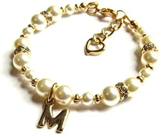 Flower Girl Bracelet Pearl, Flower Girl Bracelet Gold, Flower Girl Gifts Jewelry for Wedding, CHOOSE LETTER, PEARL COLOR &amp; SIZE, Personalized Bracelet for Girls, Gift for Flower Girl From Bride