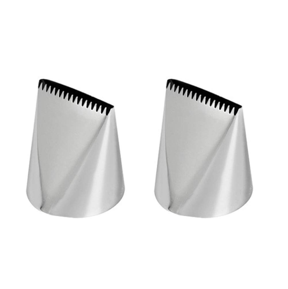 DUORUI 2pcs Icing Piping Nozzle Tips Cream Cake Decorating Cupcake Fondant Cake Stainless Steel Flat & Zigzag Large Opening Shape