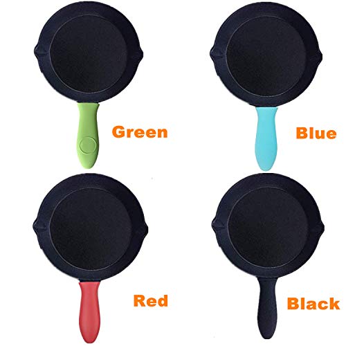 PPX 4 Pcs Silicone Hot Handle Holder,Colorful Kitchen Heat Resistant, Potholder for Cast Iron Skillets, Frying Pans & Griddles Milk Pot Sleeve Grip Handle Cover Red,Black,Blue,Green