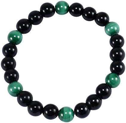 Silvestoo India Green Tiger Eye & Black Onyx Gemstone Stretchable Bracelet PG-156283