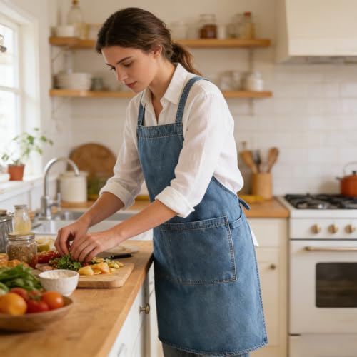 Mandiles De Cocina,Delantal Vaquero Universal Para Hombres Y Mujeres,a Prueba De Aceite Y Contaminación, Con Bolsillo,regla Ajustable, Adecuado Para Panadería, Cocina, Jardinería, Pintura, Etc