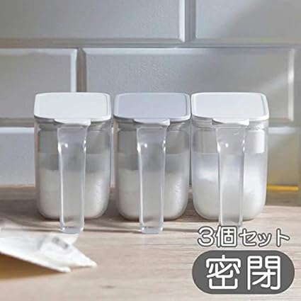 Amazon 3個 調味料ポット 調味料入れ 調味料 砂糖 塩入れ 塩 保存 調味料ケース 保存容器 容器 小さじスプーン付 砂糖入れ 砂糖ケース 密閉容器 密閉ケース 密閉保存容器 密閉ポット ワンプッシュ開閉 調味料 密封保存容器 グレー ホワイト グレー3個 調味料入れ 通販