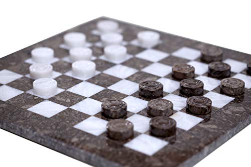 RADICALn Checkers Board Game 15 Inches Black and White Handmade Marble Coffee Time 2 Player Tournament Checker Set - Non Wooden Non Cribbage Non Chess - Portable Table Draughts Kids Board Games Sets