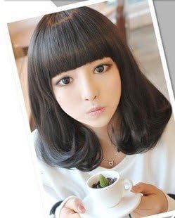 Amazon ぱっつん前髪 モテかわ 巻き髪 ミディアム カール フルウィッグ 高品質 耐熱 黒髪 097sbl フルウィッグ 通販