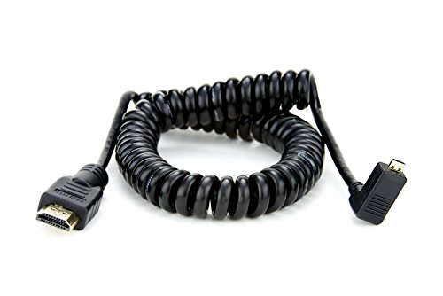 Atomos 50cm (19.68") Coiled Right-Angle Micro HDMI to Full HDMI Cable, Extends Up to 25.59"