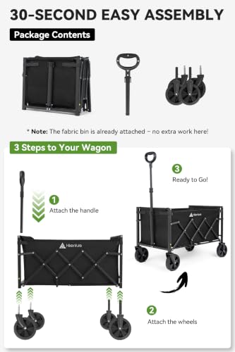 Hikenture Collapsible Wagon Cart with Wheels, 220 lbs Foldable Wagon | 9 lbs Lightweight Portable Utility cart, All Terrain Folding Wagon for Grocery Shopping, Garden, Sports, Camping, Daily Use